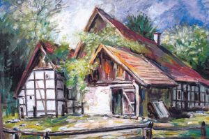 Otto Förster, Siekkotten Hof Ramsbrock, Öl auf Leinwand 1990, 40,2 x 50,5 cm, Privatbesitz in Bielefeld-Senne